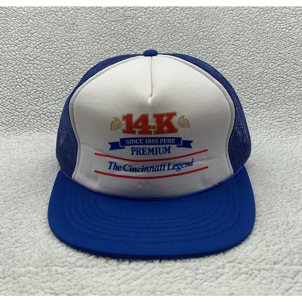VTG 14K Cincinnati Legend Snapback Trucker Hat Blue‎ White OSFM Beer Foam Front